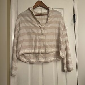 Striped Max Studio blouse shirt top  Anthropologie small $59.00 beige white